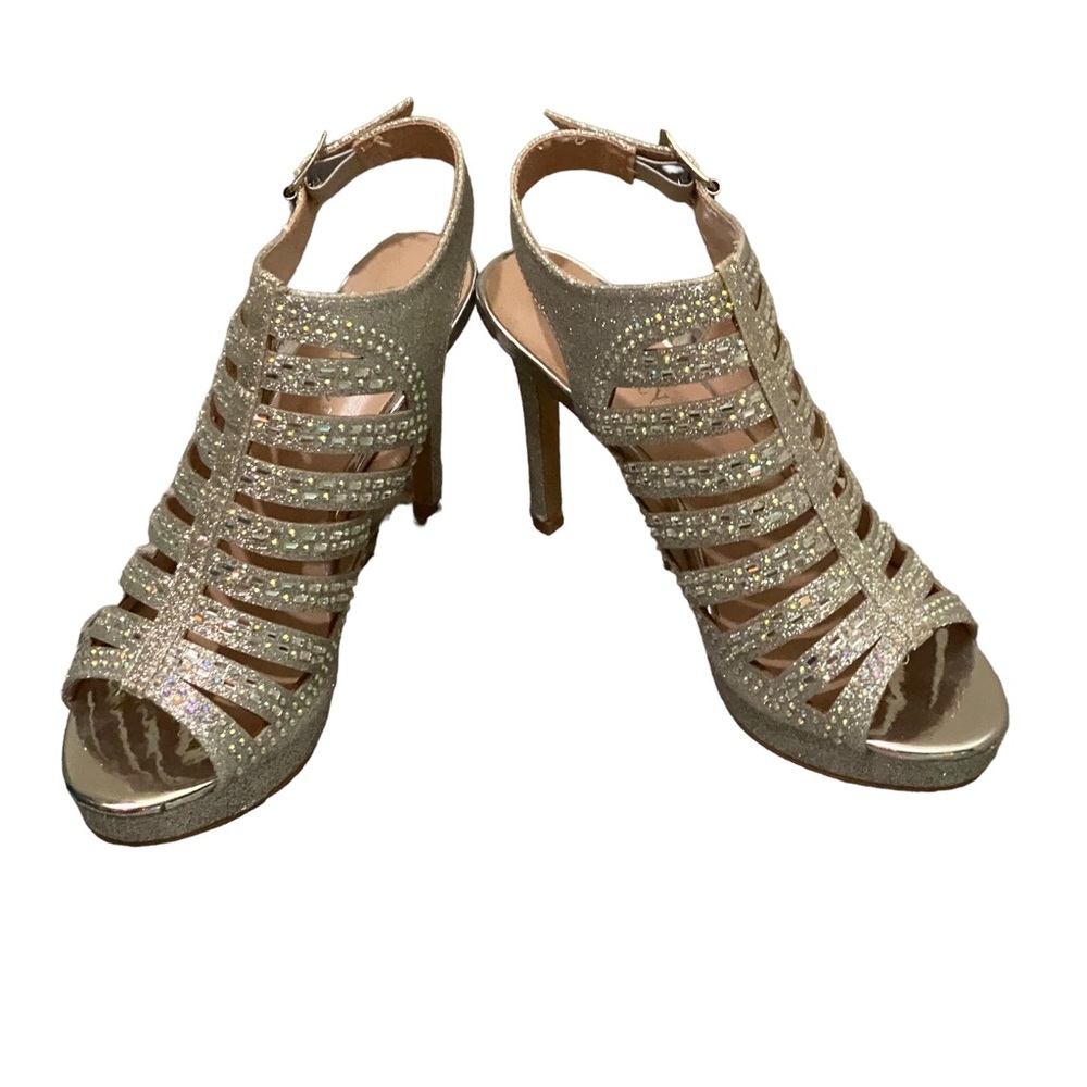 Silver glitter and rhinestones strappy womens Heels size 8